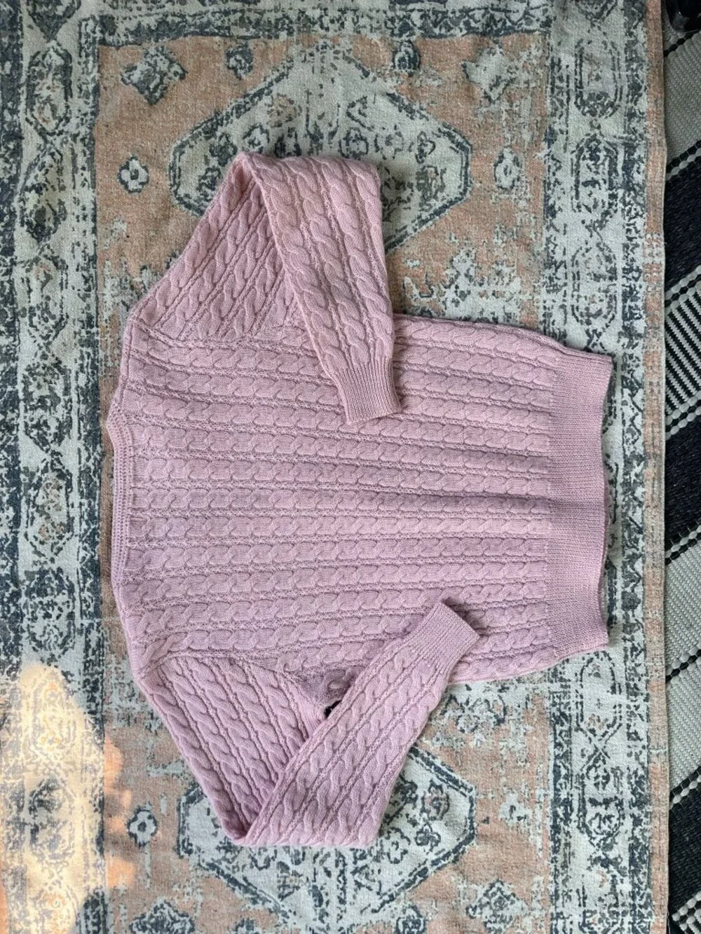 The Eagle Eye 100% Wool Pink Cable Knit Button Up Cardigan